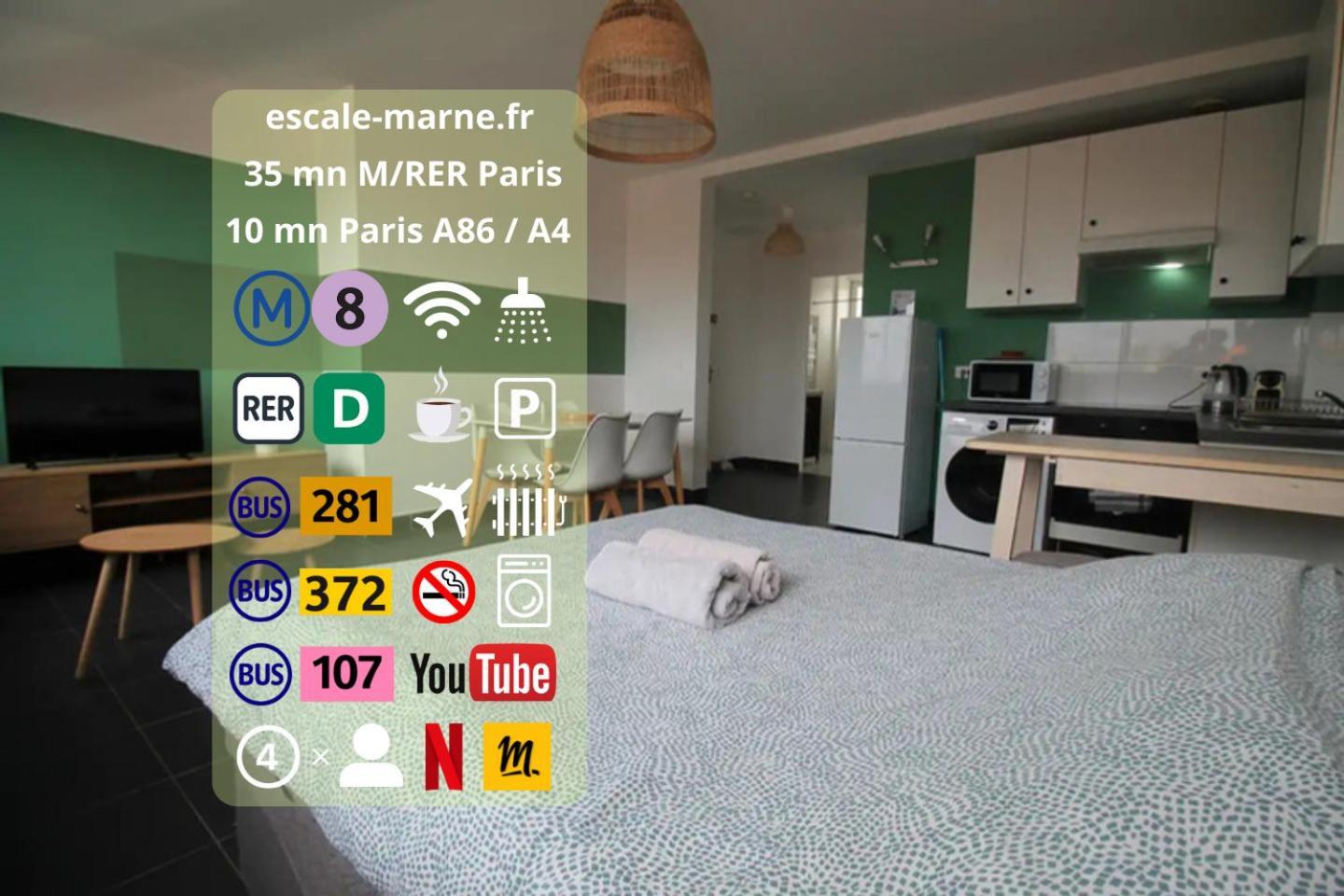 Escale-Marne Fr - 201 - Free Parking - Free Luggage Storage - All Equipped - Linen Included - Washing Machine - Luxury Emma Mattress 160X200 - 10Mn Walk Metro 8 - Rer A - Panoramic View - From 1 To 6 Guests Мезон-Альфор Экстерьер фото